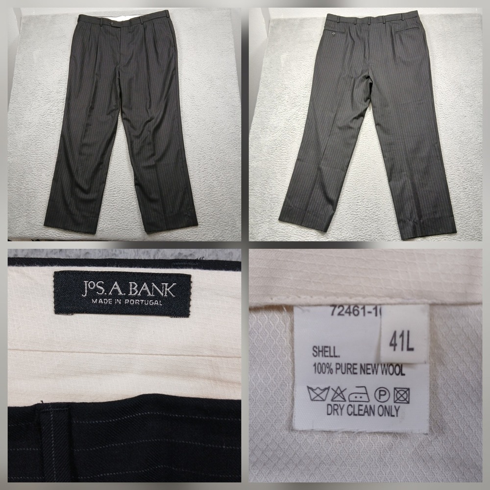 Jos A Bank Dress Pants Mens 41L Gray Pinstripe 100% Wool Career